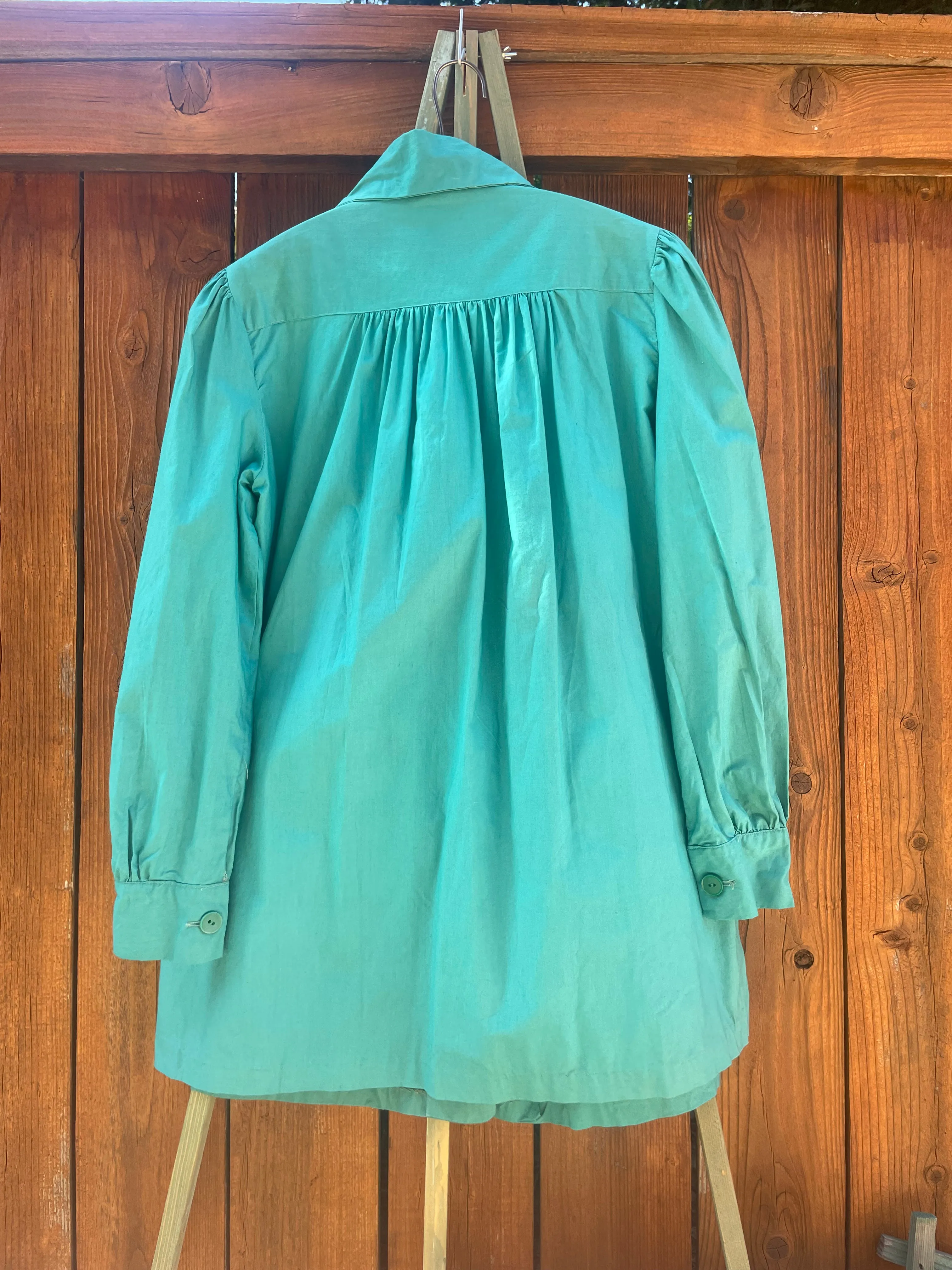 1930s Puff Sleeve Exaggerated Collar Jade Green Cotton Smock
