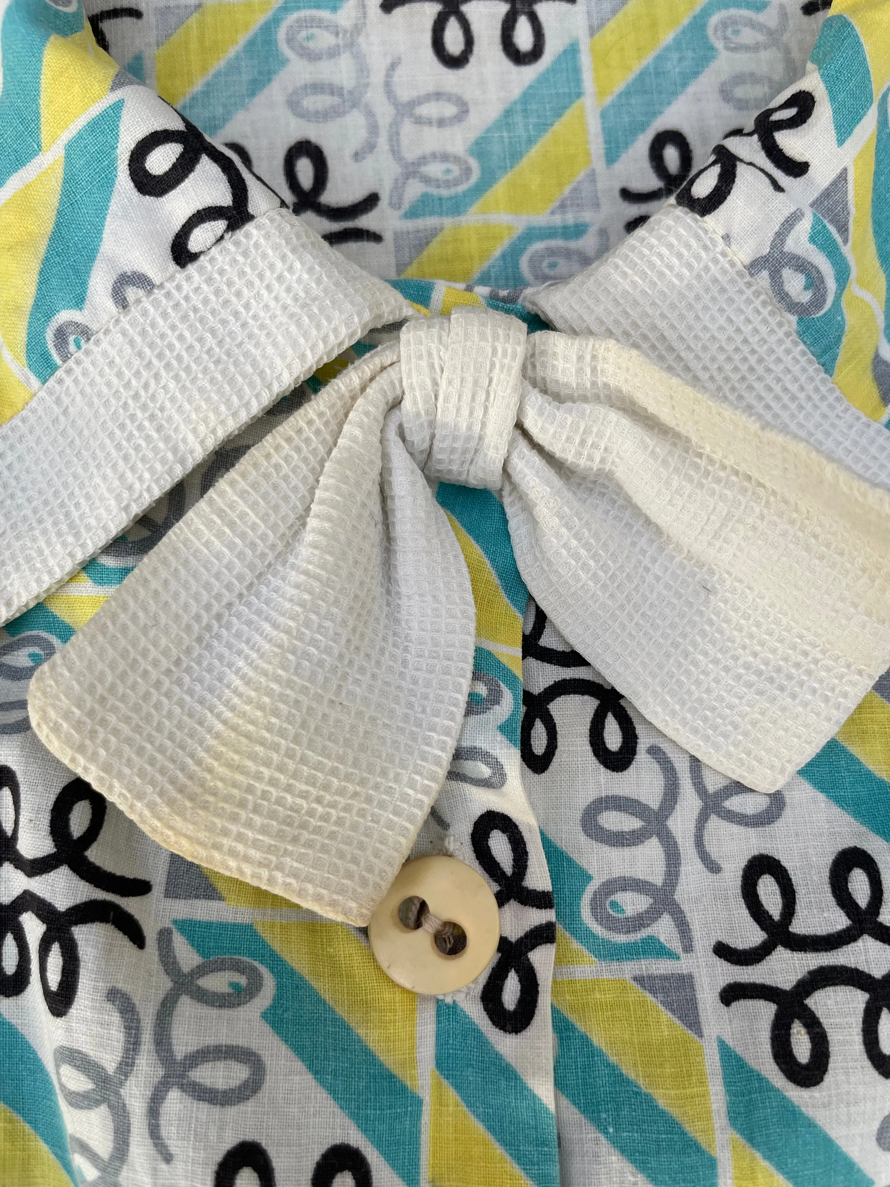 1940S Deco Cotton Dagger Collar Smock Bone Buttons