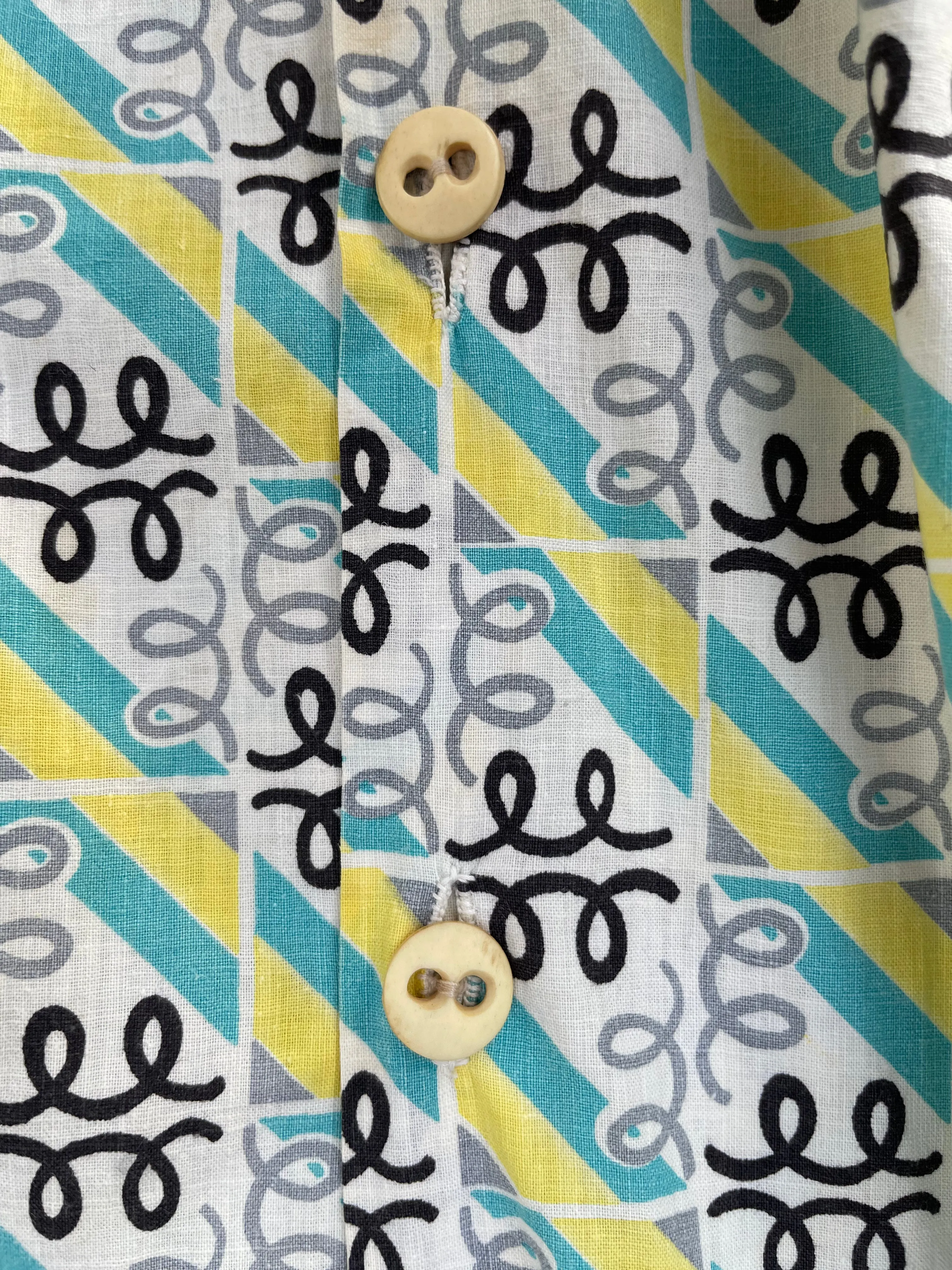 1940S Deco Cotton Dagger Collar Smock Bone Buttons