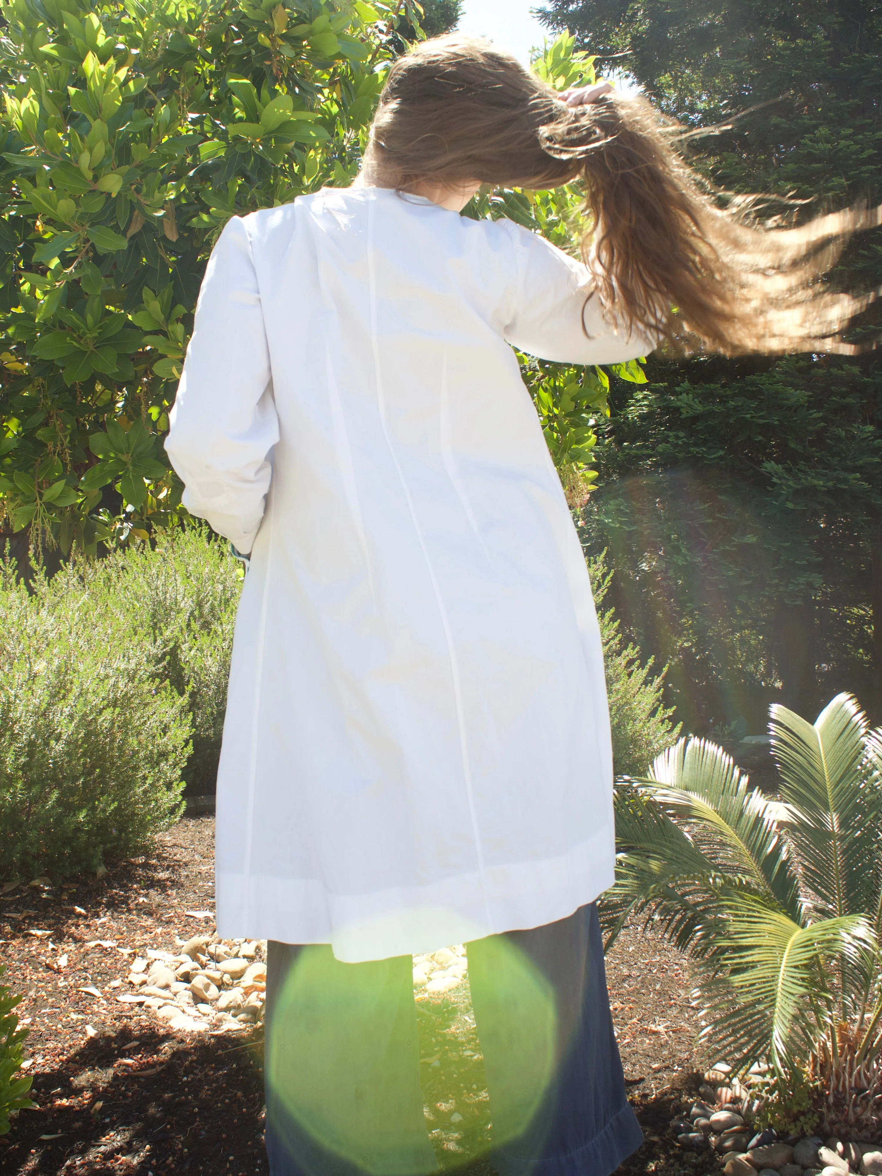 1940s Ivory & Green Accent Cotton Smock Blouse
