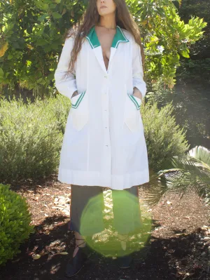 1940s Ivory & Green Accent Cotton Smock Blouse