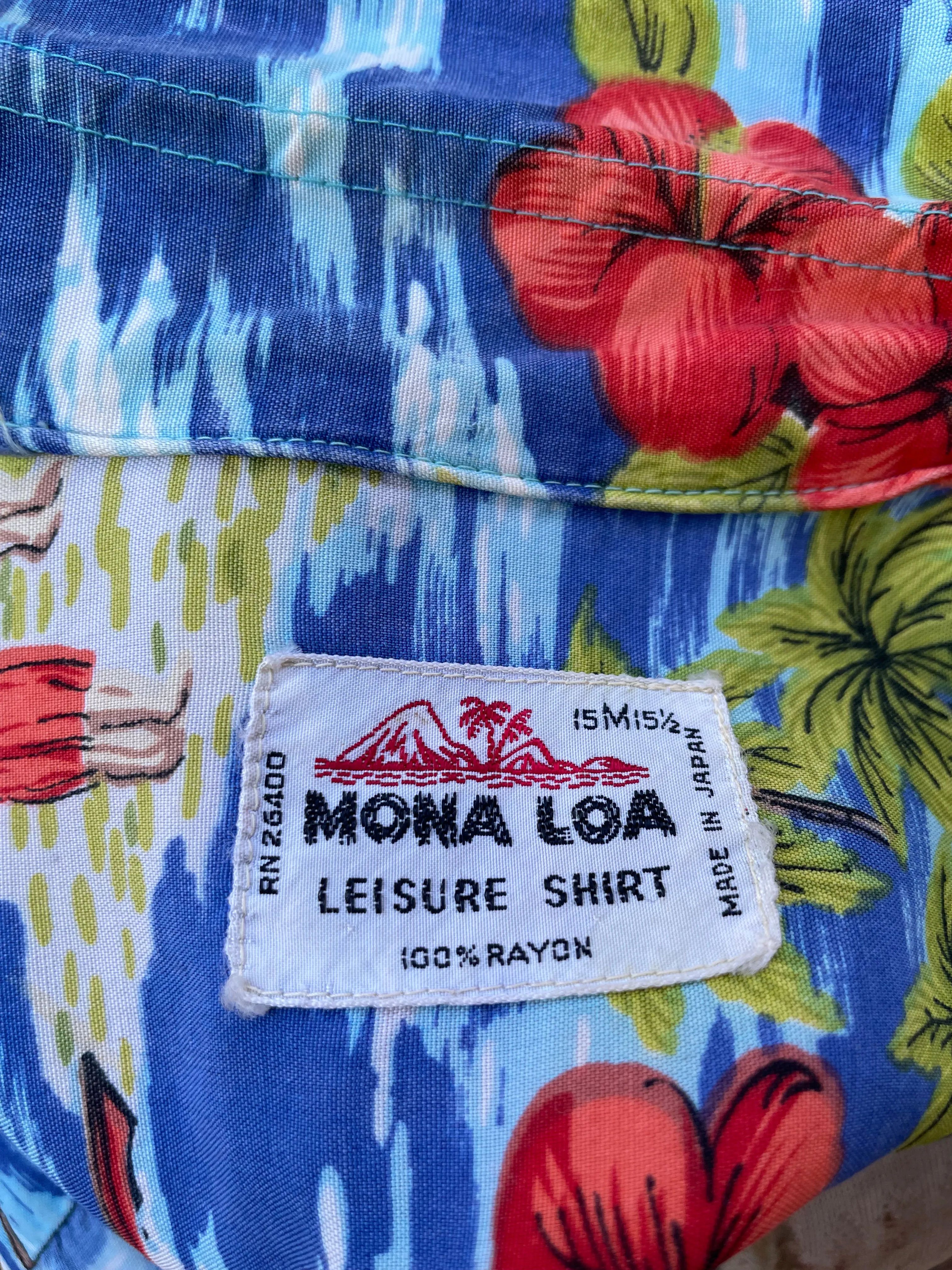 1950s/60s Hawaiiana Printed Rayon Loop Collar Shirt
