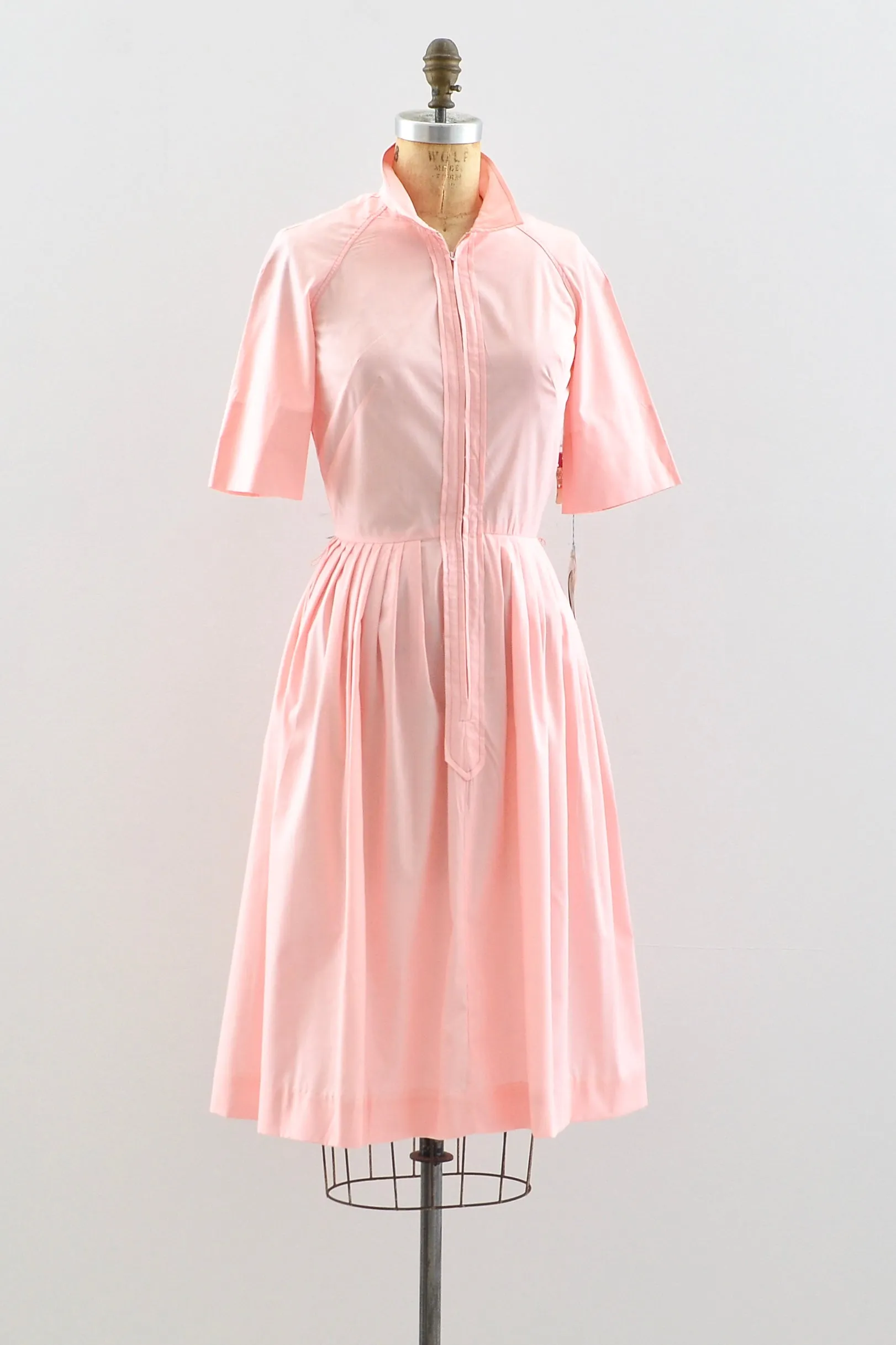 1960s Pink Zip Front Dress / XS