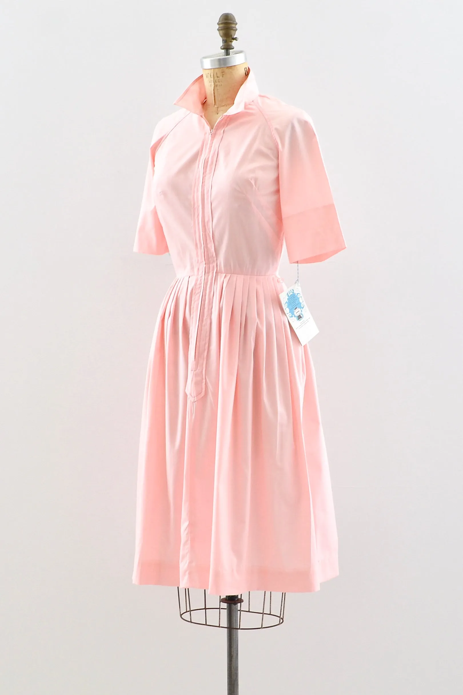 1960s Pink Zip Front Dress / XS
