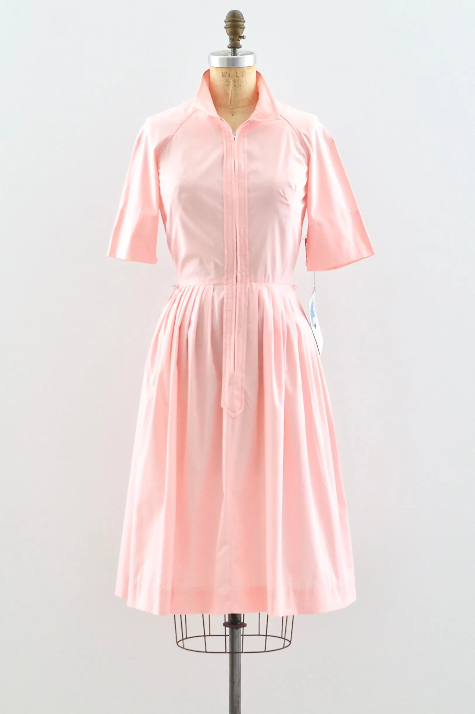 1960s Pink Zip Front Dress / XS