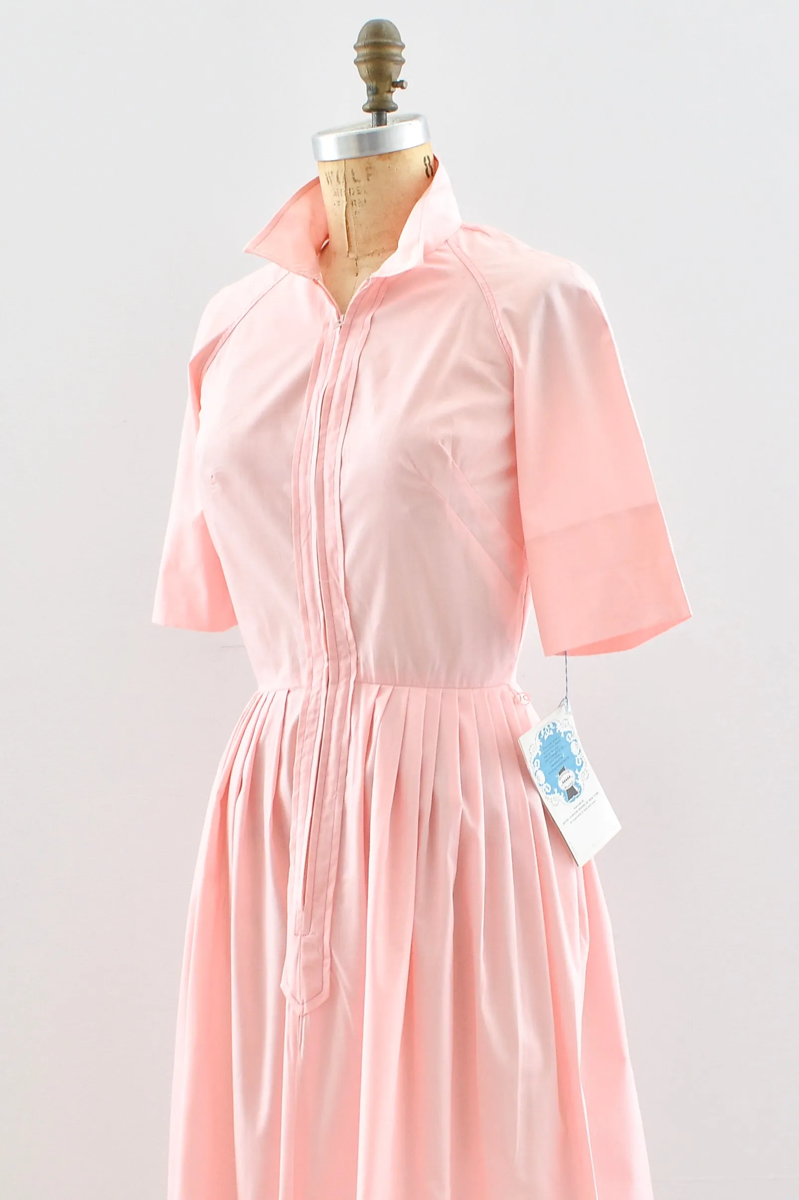 1960s Pink Zip Front Dress / XS