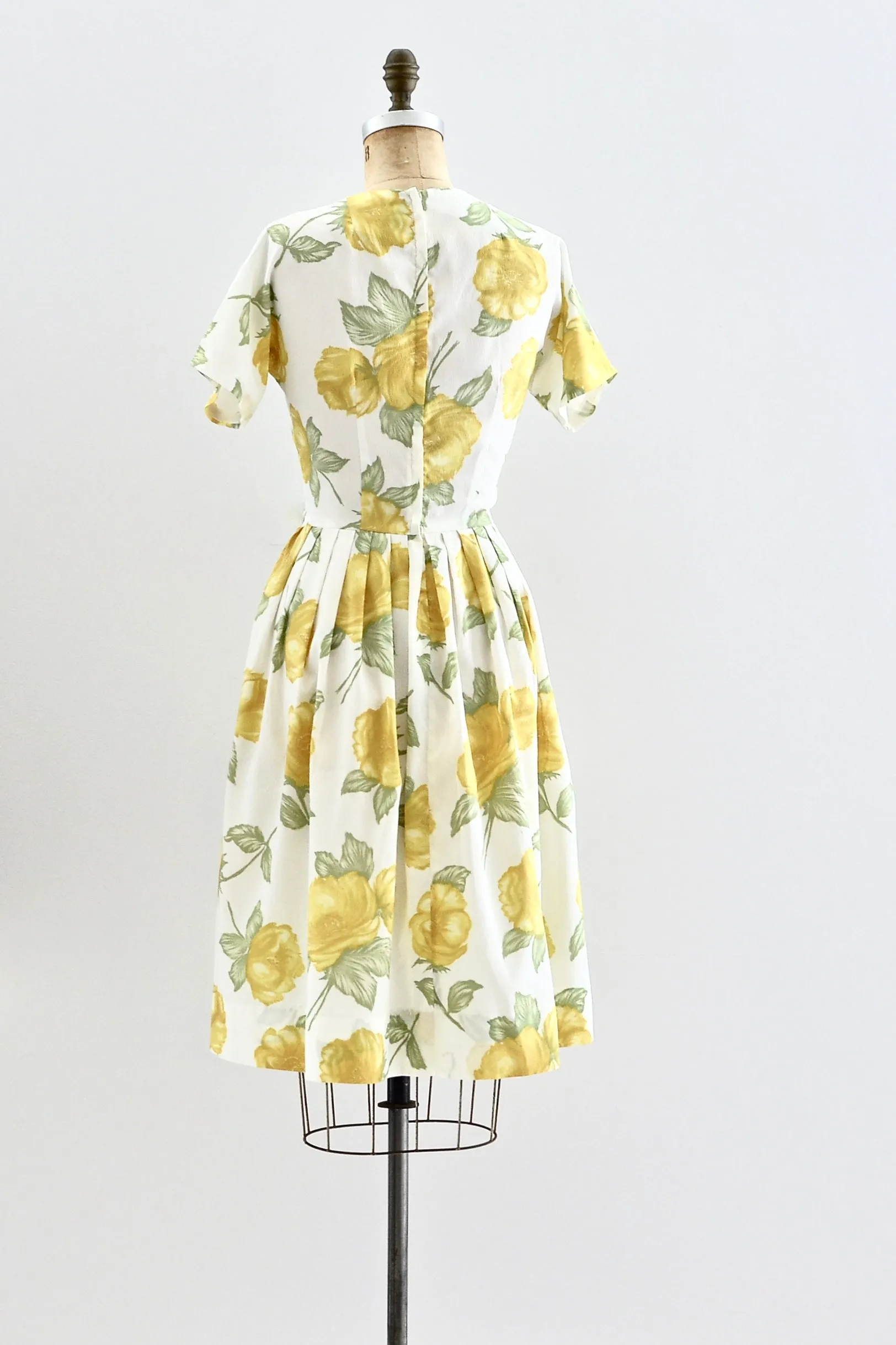 1960s Yellow Floral Print Dress