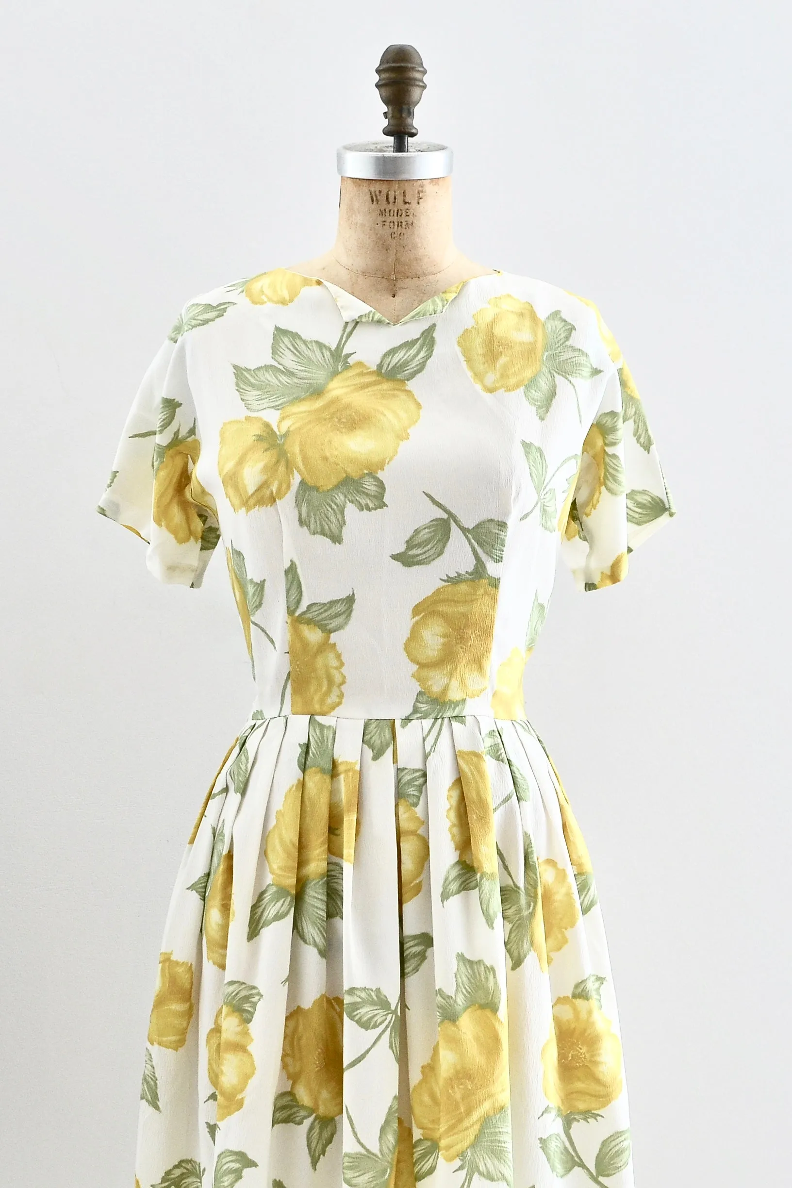 1960s Yellow Floral Print Dress