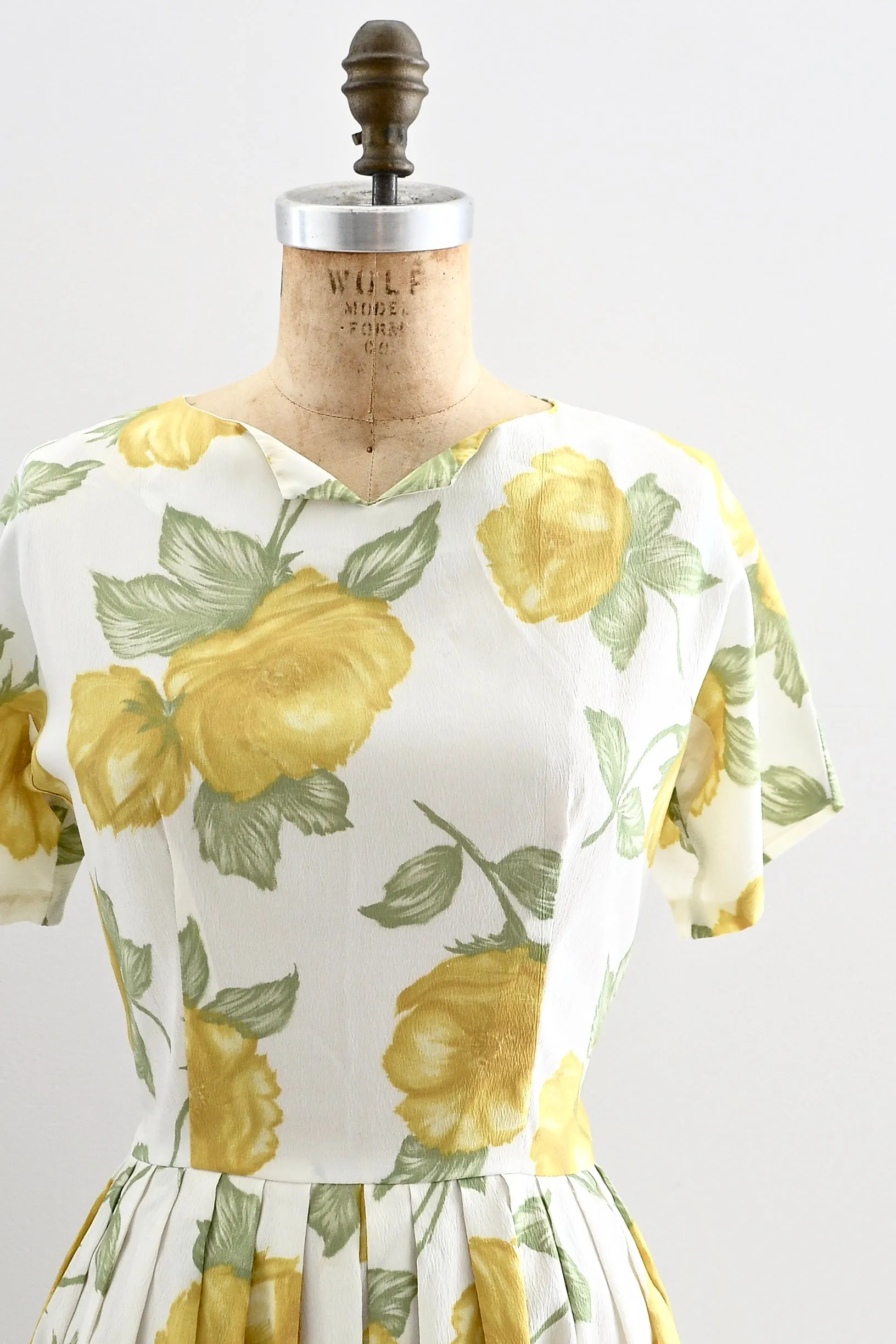 1960s Yellow Floral Print Dress