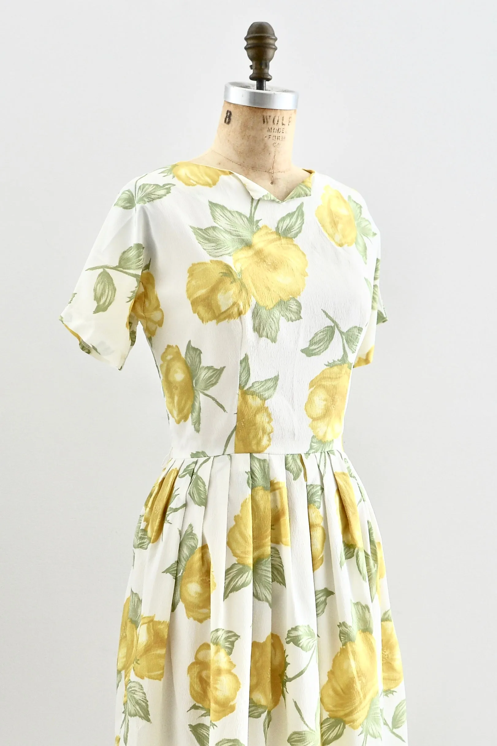 1960s Yellow Floral Print Dress