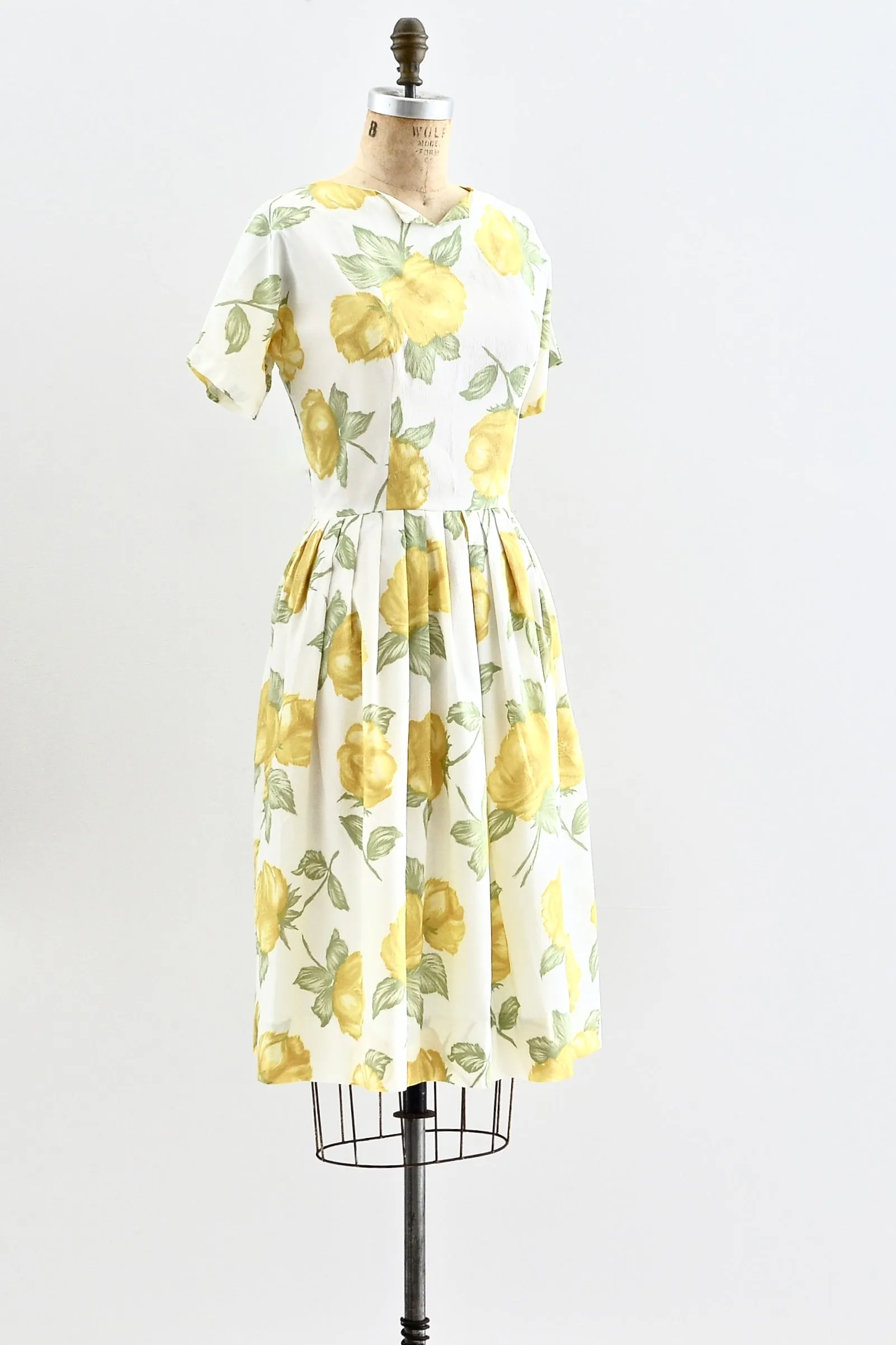 1960s Yellow Floral Print Dress