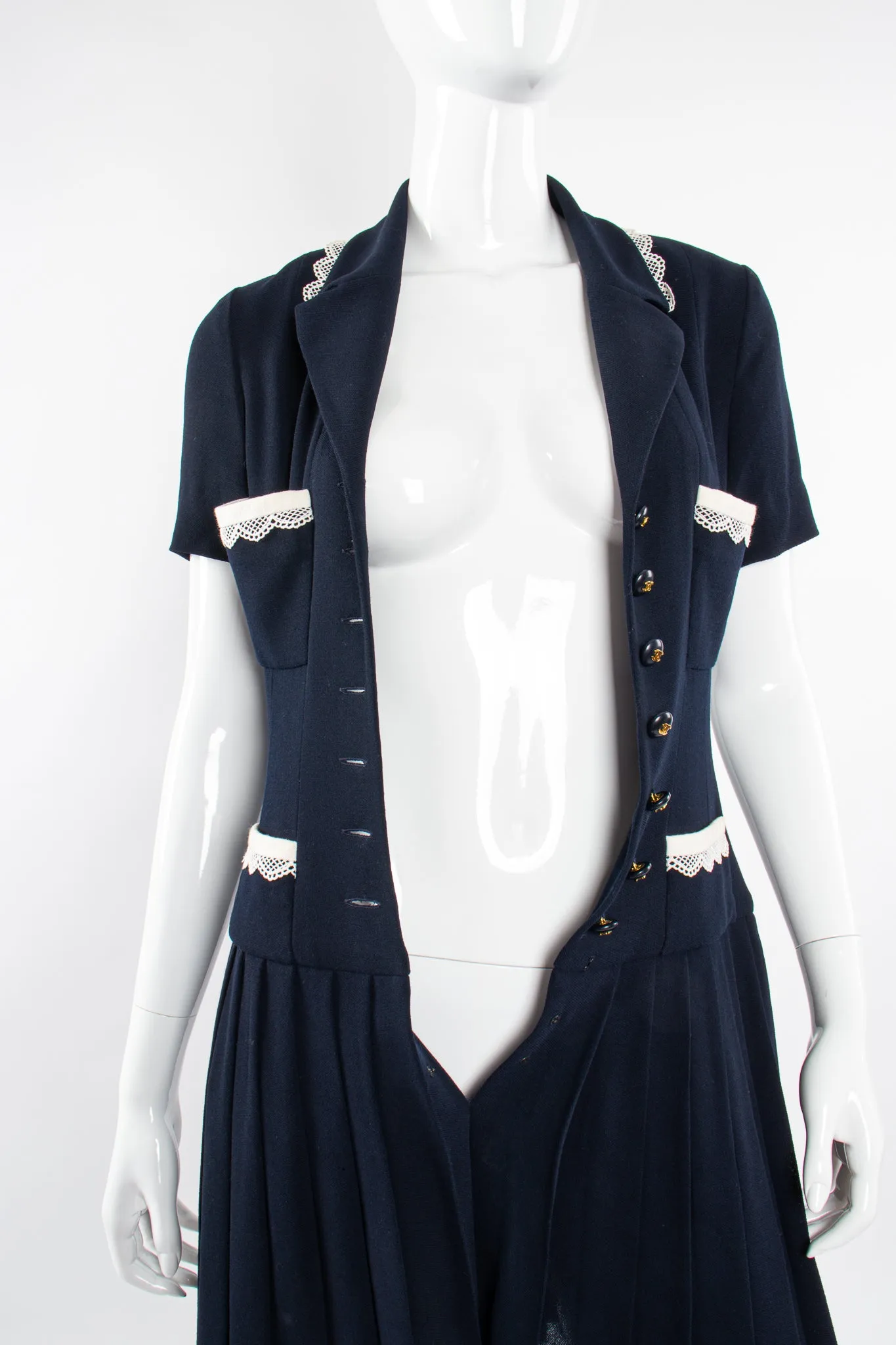 1995 Lace Trim Pleated Uniform Dress