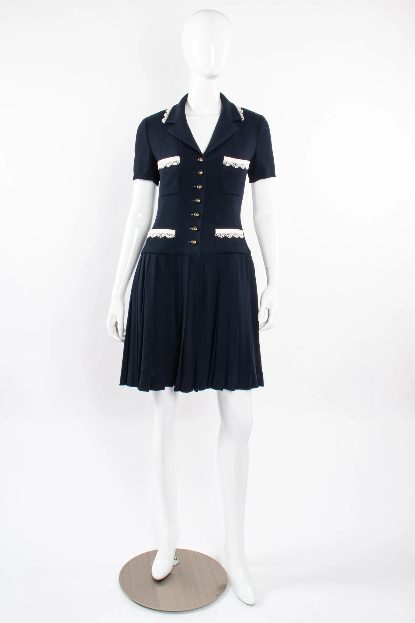 1995 Lace Trim Pleated Uniform Dress
