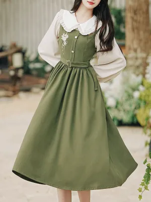 2PS Peter Pan Collar Vintage Fall Shirt Set Dress