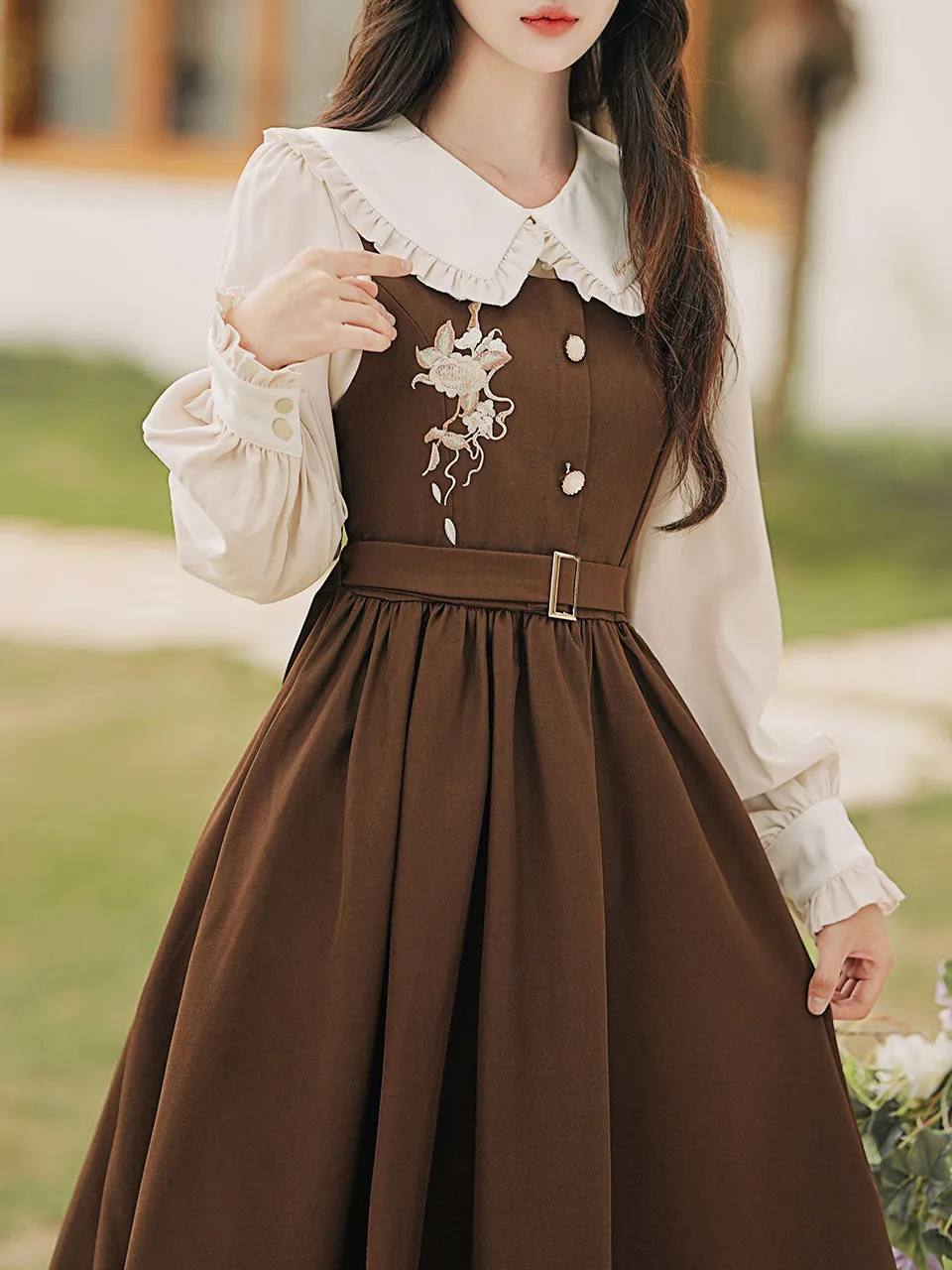 2PS Peter Pan Collar Vintage Fall Shirt Set Dress