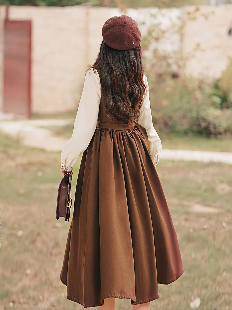 2PS Peter Pan Collar Vintage Fall Shirt Set Dress