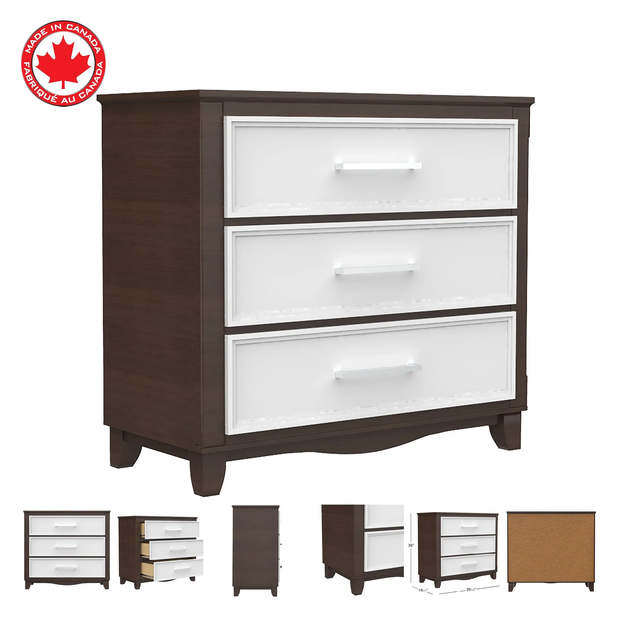 3 drawer chest office storage organization, white & walnut