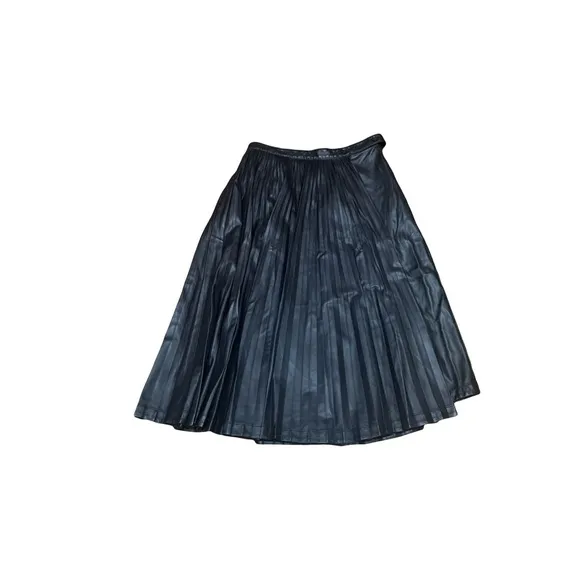3.1 Phillip Lim Sz 10 Black Faux Leather Midi Warp Skirt Pleated &amp; Sleek Used