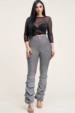 3/4 Sleeve Power Mesh Top And Holographic Stacked Pants