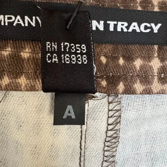 90s Vintage Company Ellen Tracy Brown Digital Print Mid Rise Flare Stretch Jeans