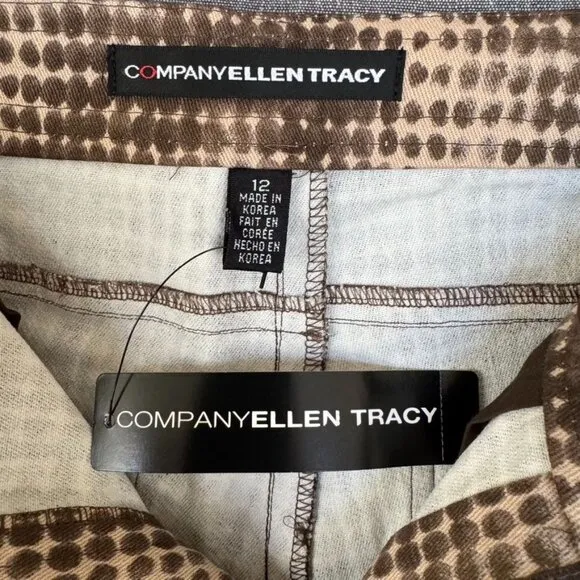 90s Vintage Company Ellen Tracy Brown Digital Print Mid Rise Flare Stretch Jeans