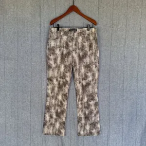 90s Vintage Company Ellen Tracy Brown Digital Print Mid Rise Flare Stretch Jeans