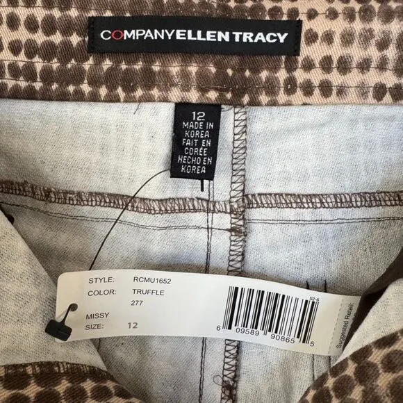 90s Vintage Company Ellen Tracy Brown Digital Print Mid Rise Flare Stretch Jeans