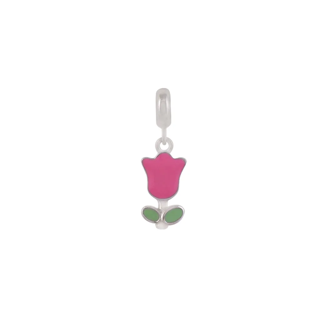 925 Sterling Silver Pink Tulip Rhodium Plated Ring For Kids
