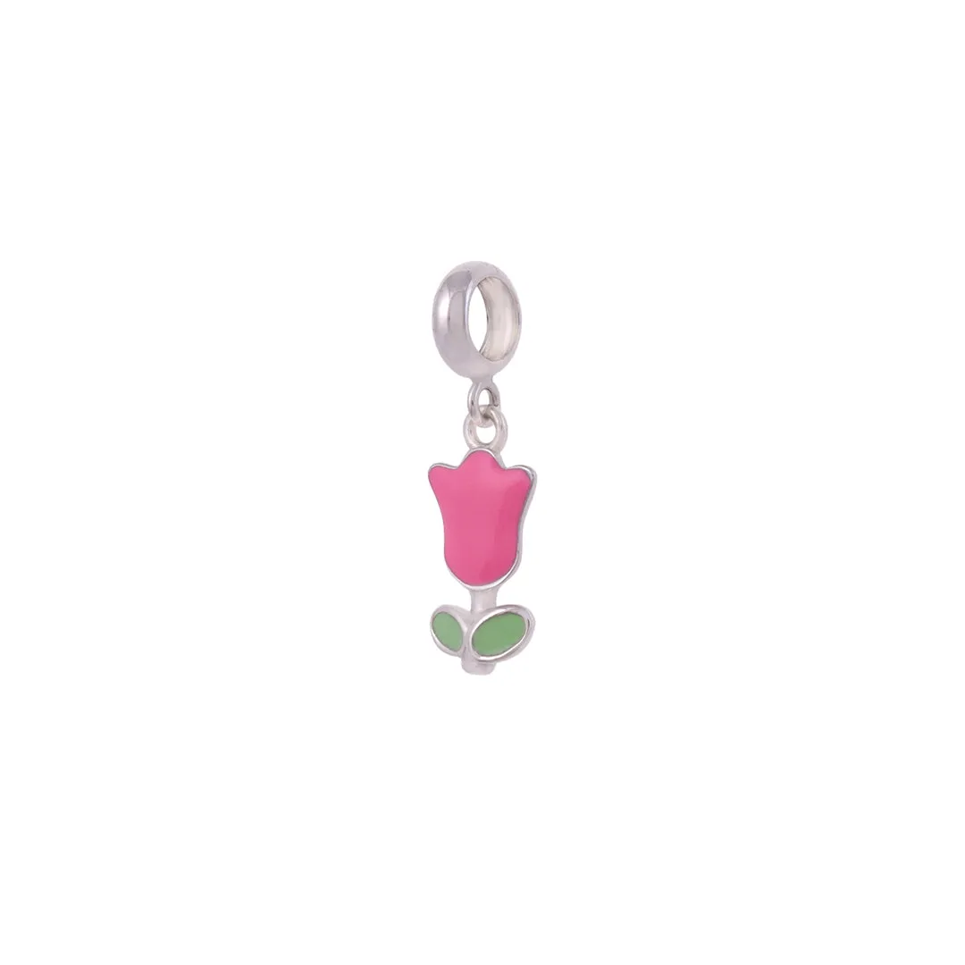 925 Sterling Silver Pink Tulip Rhodium Plated Ring For Kids