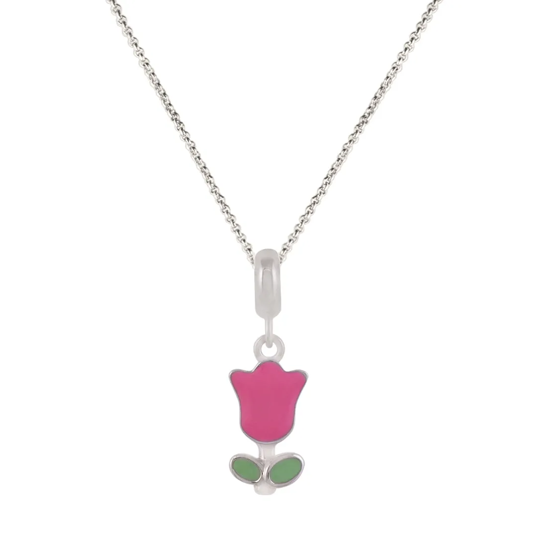 925 Sterling Silver Pink Tulip Rhodium Plated Ring For Kids