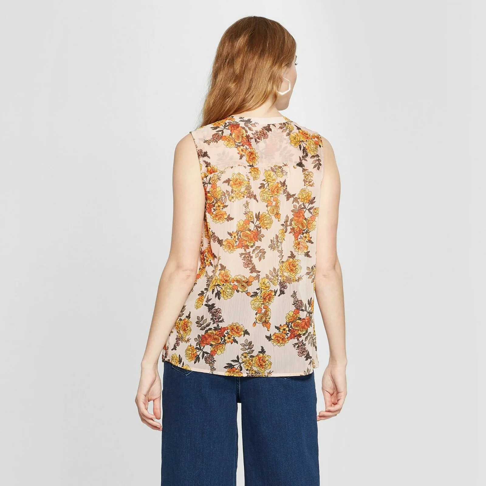 A New Day Women's Floral Print Sleeveless Button Front Blouse Shirt Top
