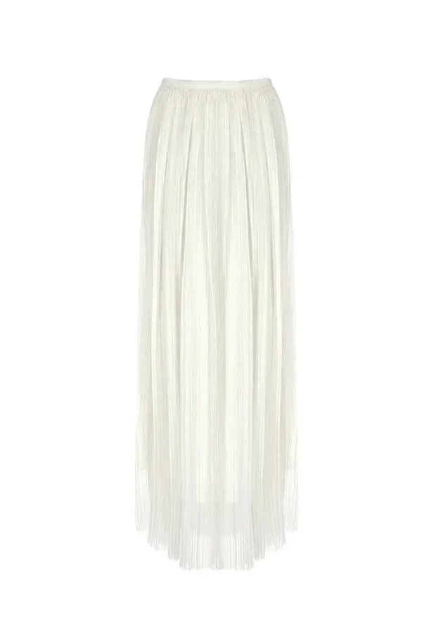 A White Summer Dream Chiffon Pleated High Rise Elastic Waist Maxi Skirt