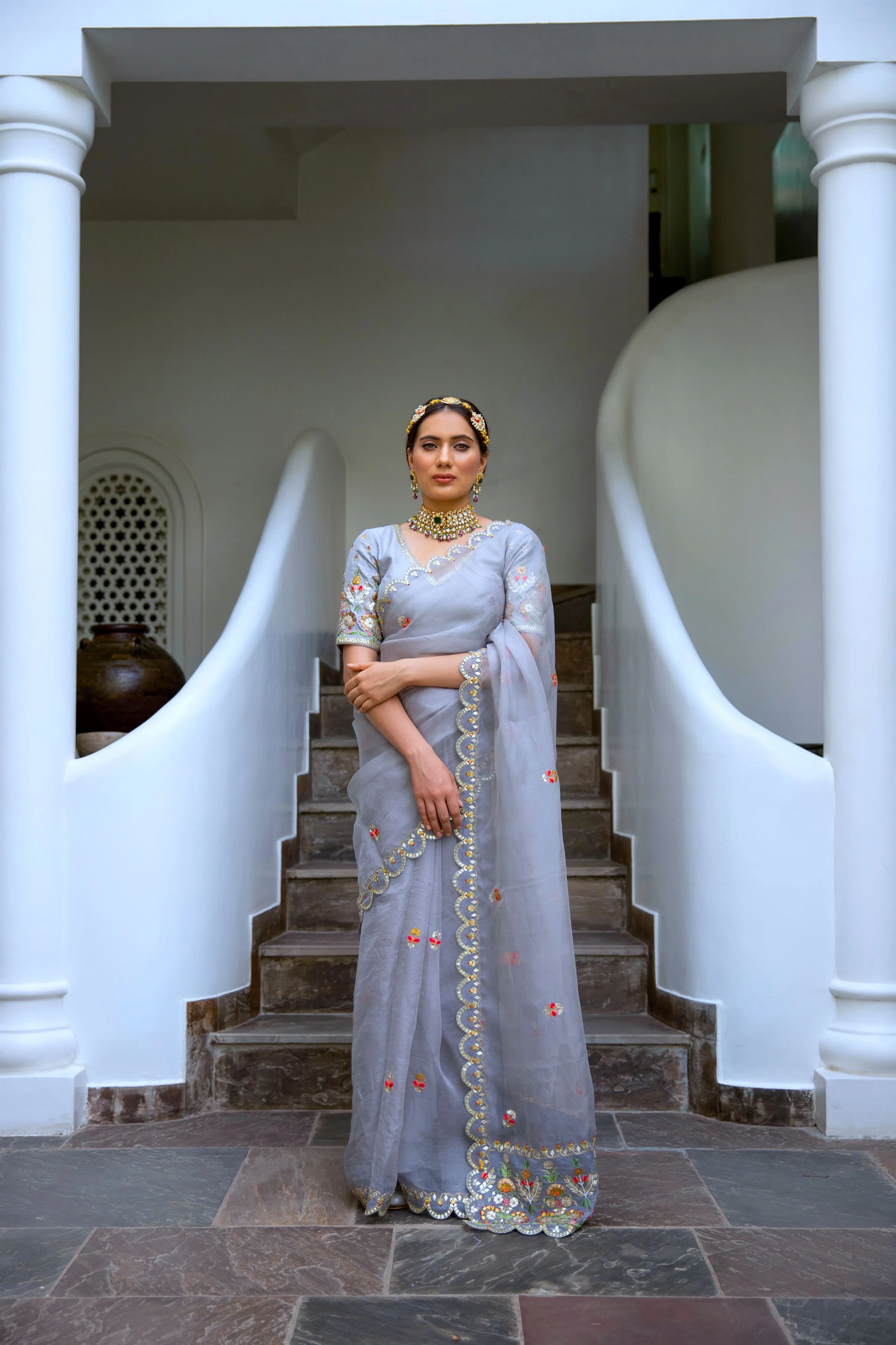 Aarti Sethia Studio    I   Grey Hand embroidered Saree Set