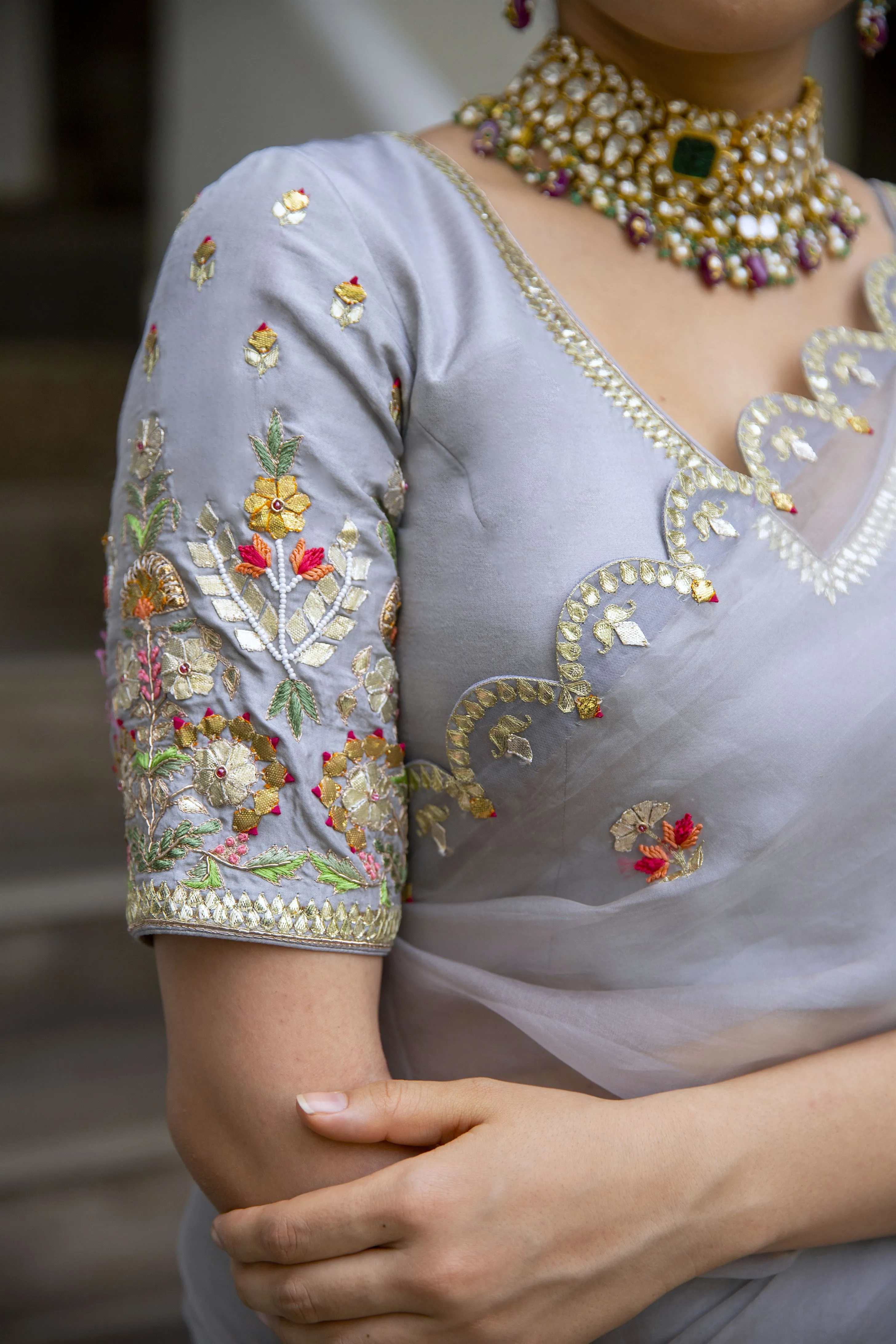 Aarti Sethia Studio    I   Grey Hand embroidered Saree Set