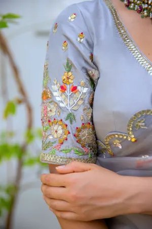 Aarti Sethia Studio    I   Grey Hand embroidered Saree Set