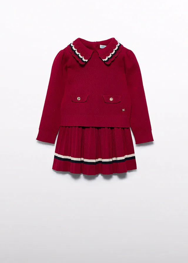 Abel & Lula 5548 Red Pleated Knit Skirt Set In Stock Now