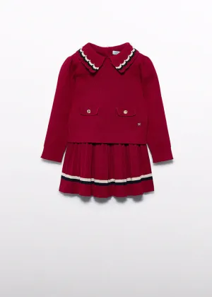 Abel & Lula 5548 Red Pleated Knit Skirt Set In Stock Now