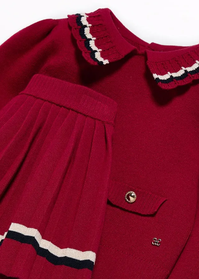 Abel & Lula 5548 Red Pleated Knit Skirt Set In Stock Now