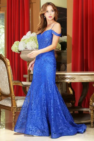 AD 3076 - Off The Shoulder Prom Gown With Glitter Detailing & Sheer Boned Bodice