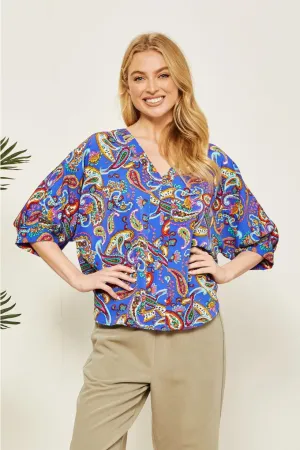 Addison Paisley V-Neck Top