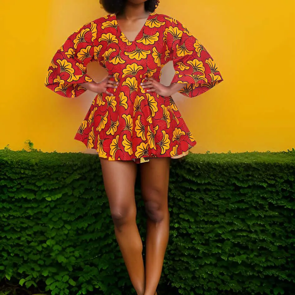 African Print Wrap Top