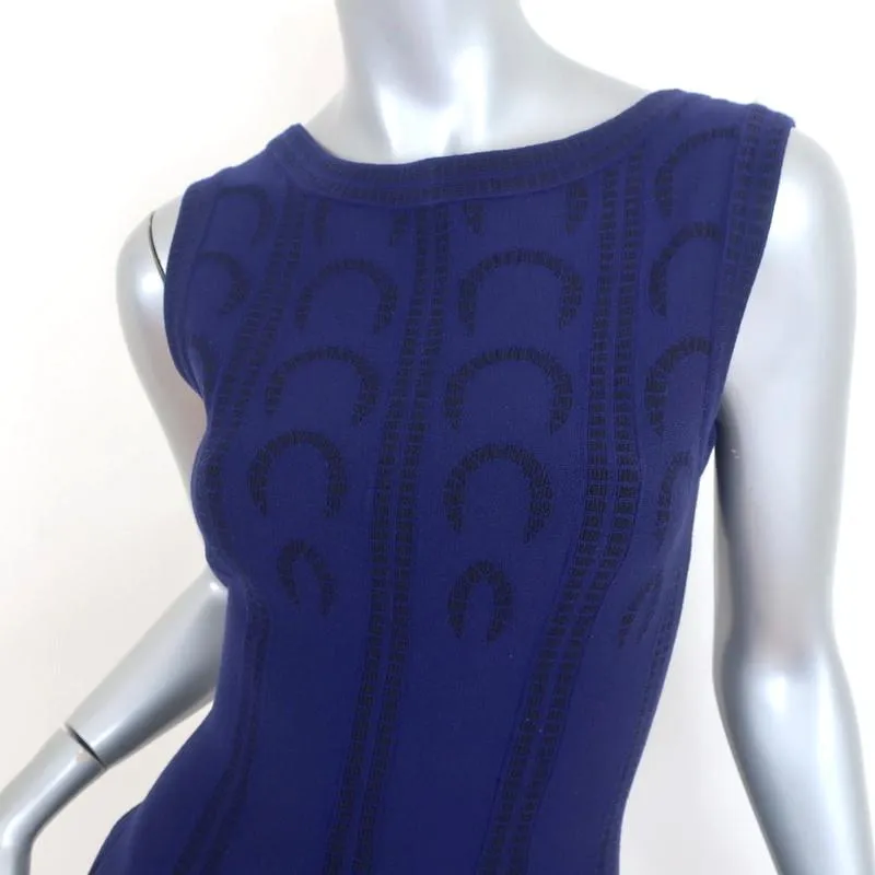 Alaia Fit & Flare Dress Cobalt Intarsia Knit Size 40 Sleeveless Mini NEW