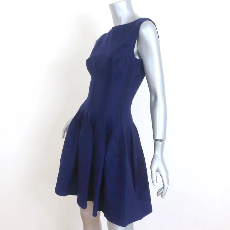 Alaia Fit & Flare Dress Cobalt Intarsia Knit Size 40 Sleeveless Mini NEW