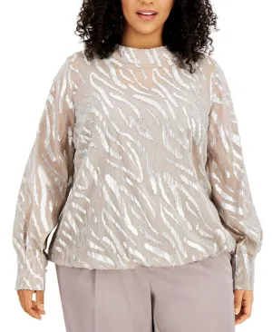 Alfani Plus Size Metallic Zebra Bubble Top