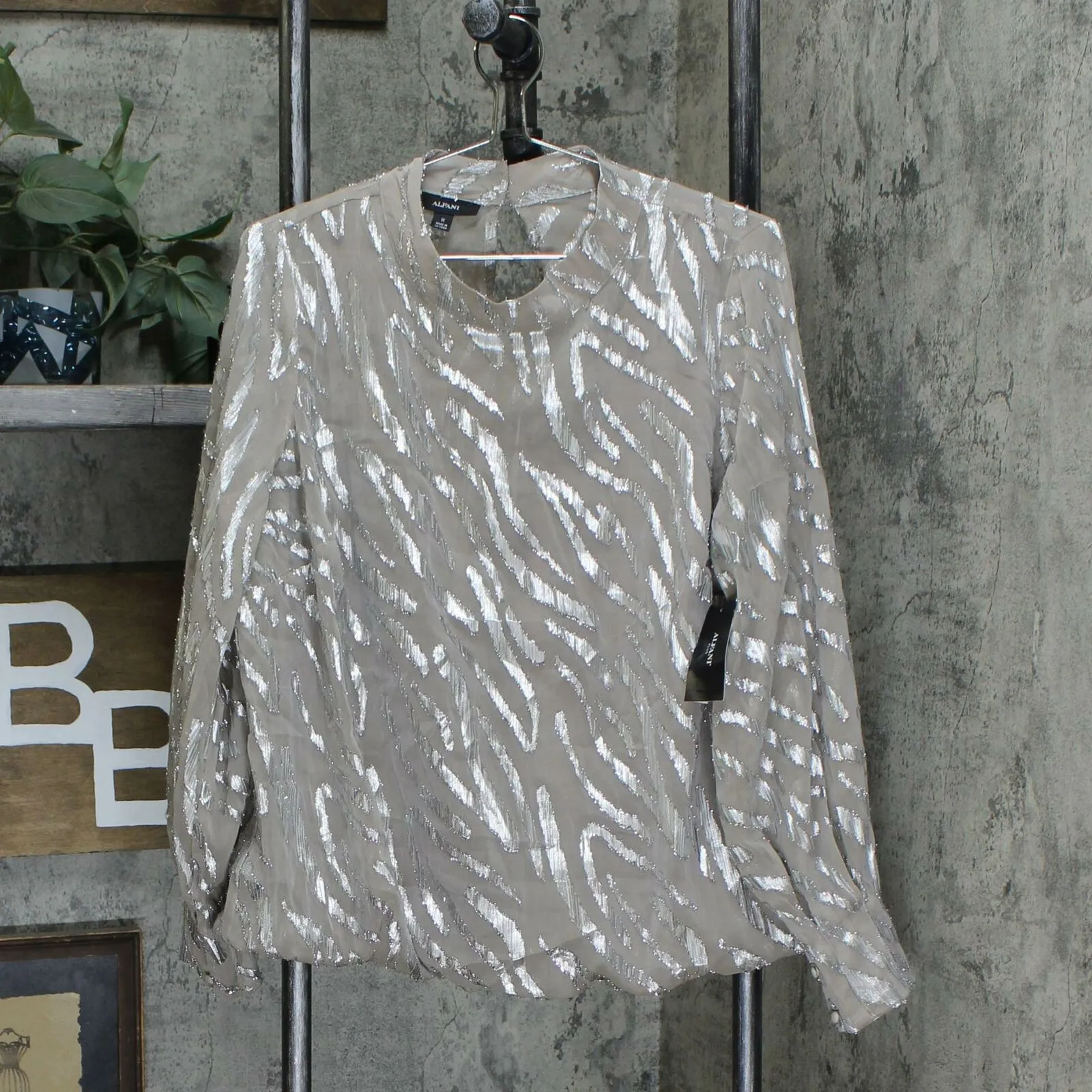 Alfani Plus Size Metallic Zebra Bubble Top