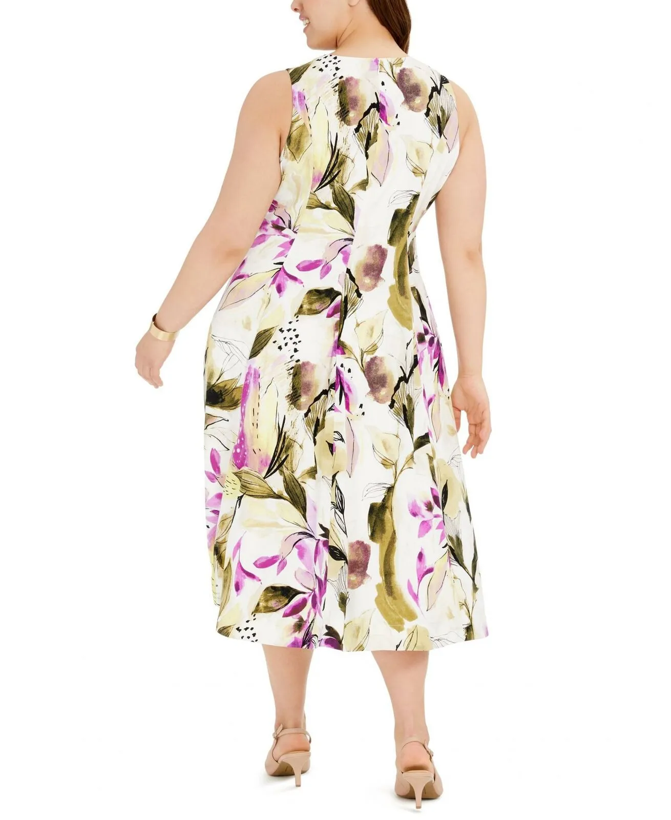 Alfani Plus Size Sleeveless Floral-Print Fit And Flare Dress