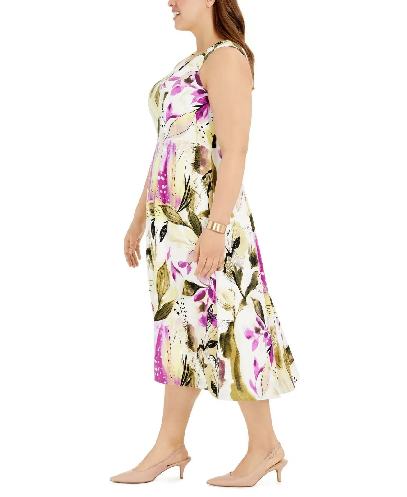 Alfani Plus Size Sleeveless Floral-Print Fit And Flare Dress