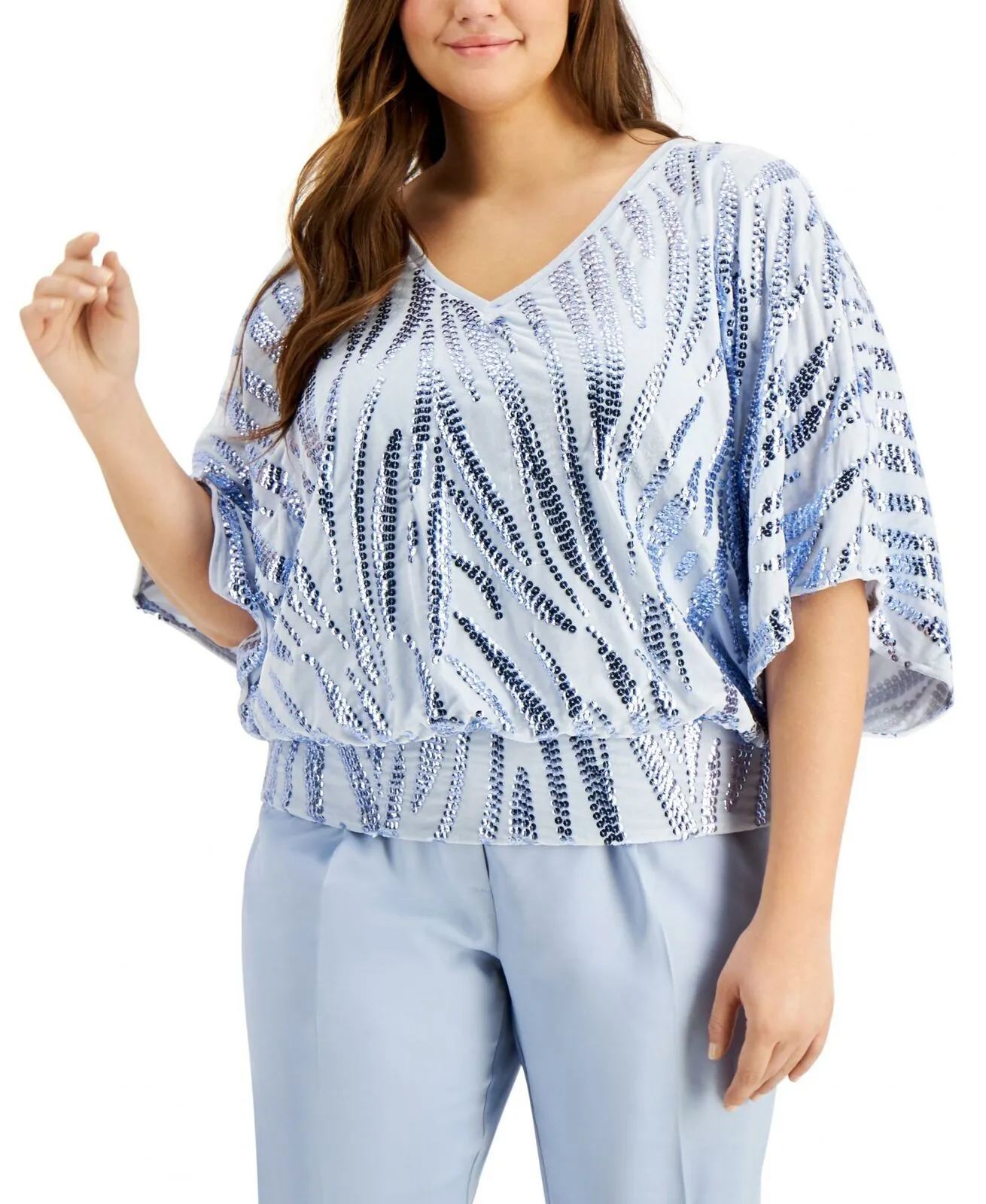 Alfani Plus Size V-Neck Velvet Sequin Dolman Sleeve Top