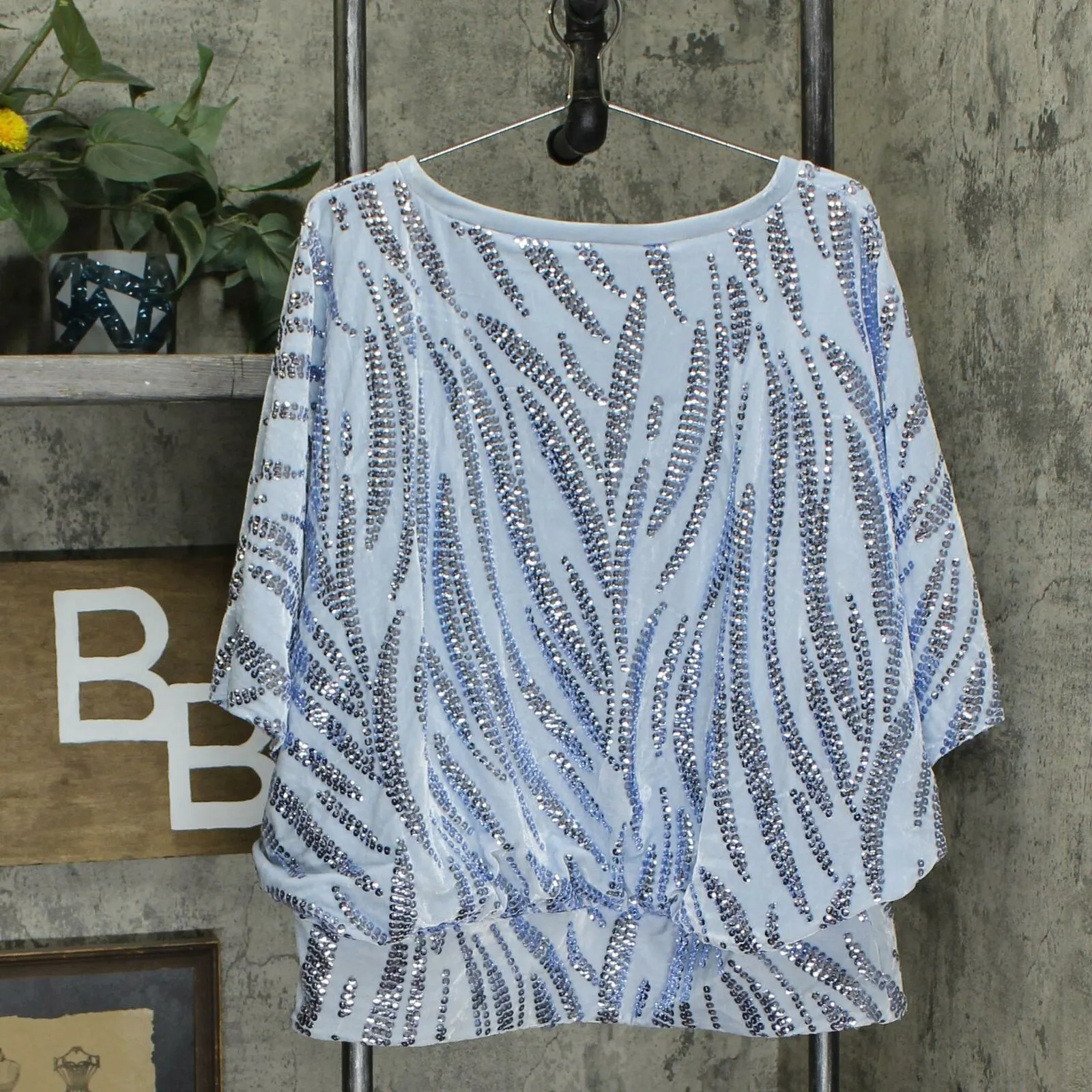 Alfani Plus Size V-Neck Velvet Sequin Dolman Sleeve Top