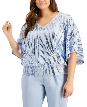 Alfani Plus Size V-Neck Velvet Sequin Dolman Sleeve Top